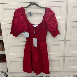 Hill House Home The Naia Nap Red Puff Sleeve Dress in Victorian Red S